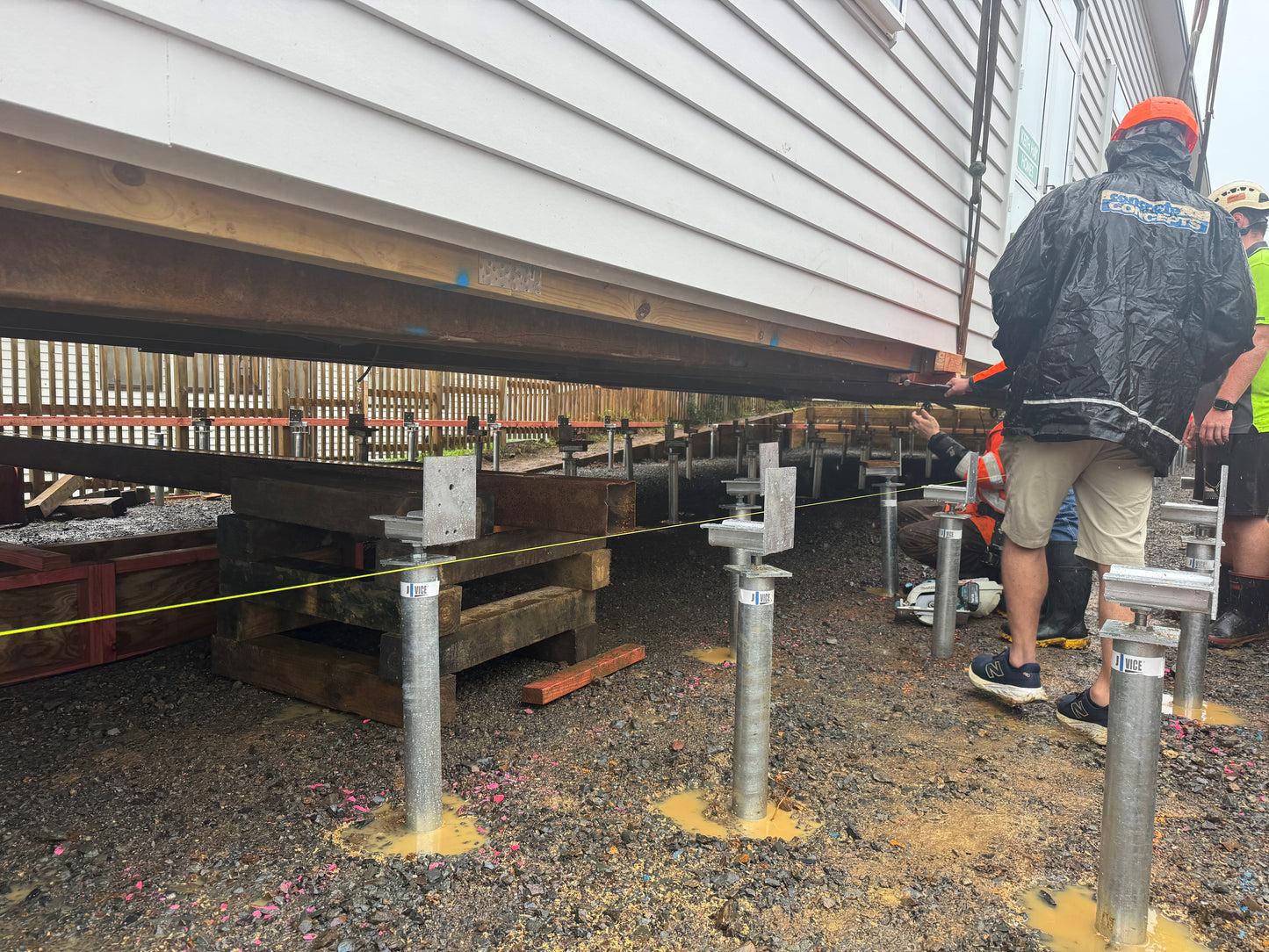 J Vie ground screws with bearer brackets supporting Classroom in Auckland