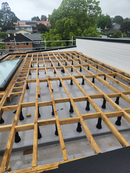 maximized outdoor living with a roof top terrace constructed with JV88 brackets