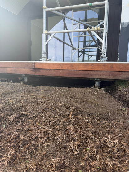Ground Screw installation for a timber deck in Mangawhai north of Auckland installed by the Stylish Homes team.